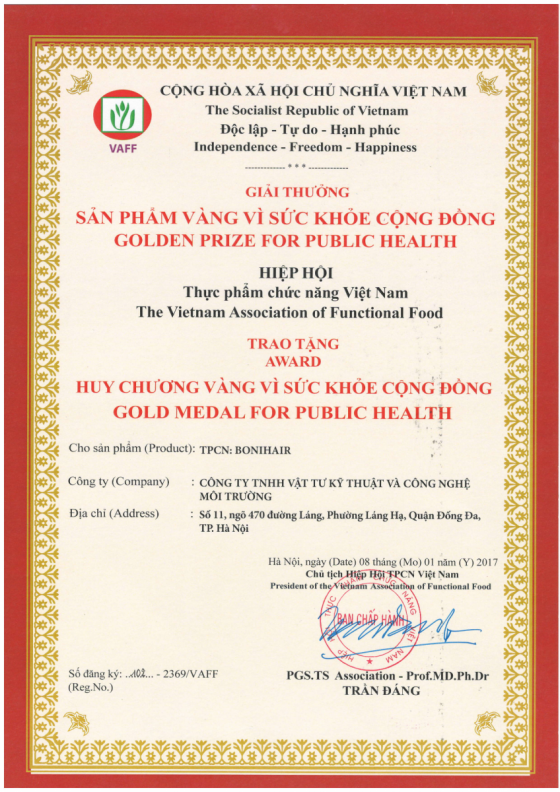 Giải thưởng: Huy chương vàng vì sức khỏe cộng đồng